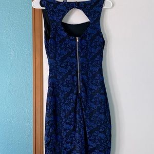 Black with blue pattern mini dress. Size S.